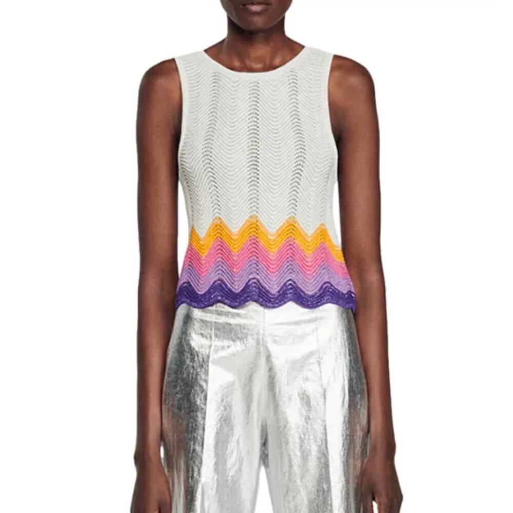SANDRO Vallee Openwork Knit Tank Wave Pattern Mulit color Size 2 NWT - Picture 1 of 13